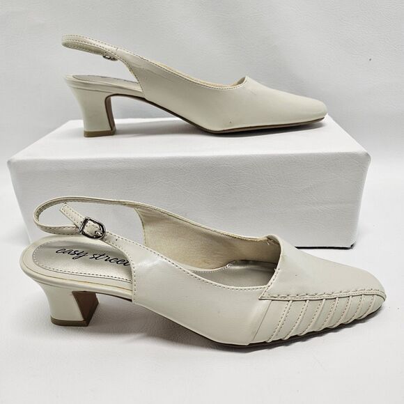 Easy Street Slingback Shoes Sz 8W | Bone Stretch Low Heel Closed Toe Comfort - Picture 5 of 12